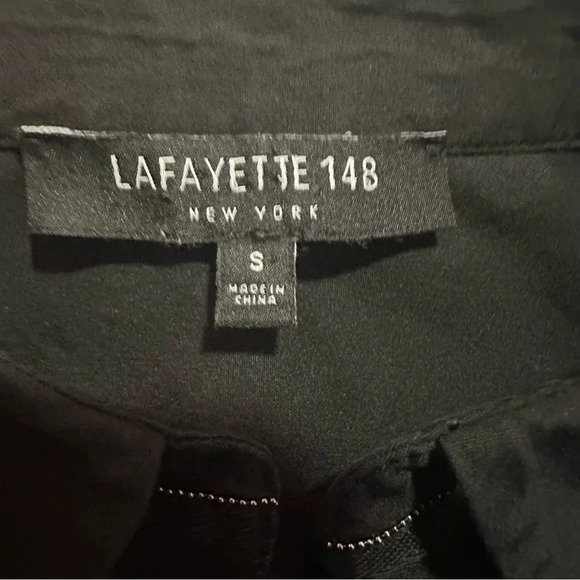 Lafayette 148 New York Black short sleeve dress size small puff sleeve buttons - Picture 5 of 6